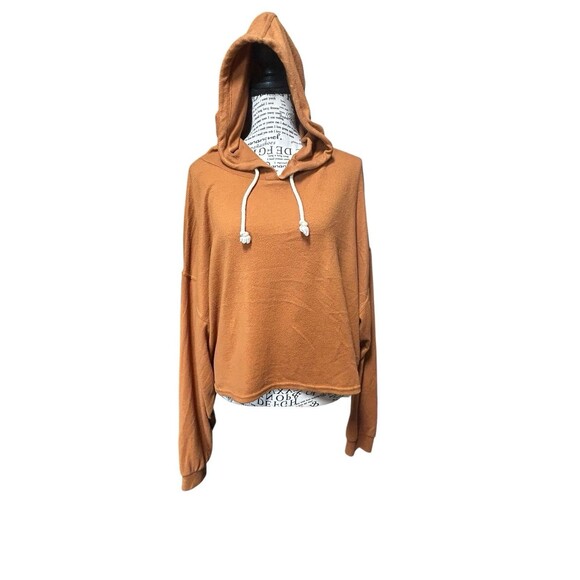 DOUBLE ZERO Rust Drop Shoulder Cropped Hooded Light Sweater large outdoors - Picture 1 of 7